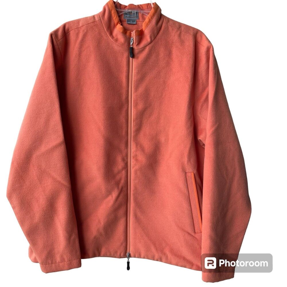 Fennec Mens Large Orange Fleece Full Zip Golf Jacket Long Sleeve